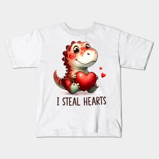 I Steal Hearts Trex Dino Valentine_s Day Boys Son Toddlers Kids T-Shirt